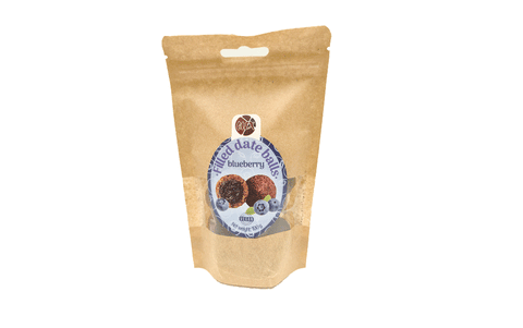 Pildītas dateļu bumbiņas ar mellenēm, 100g